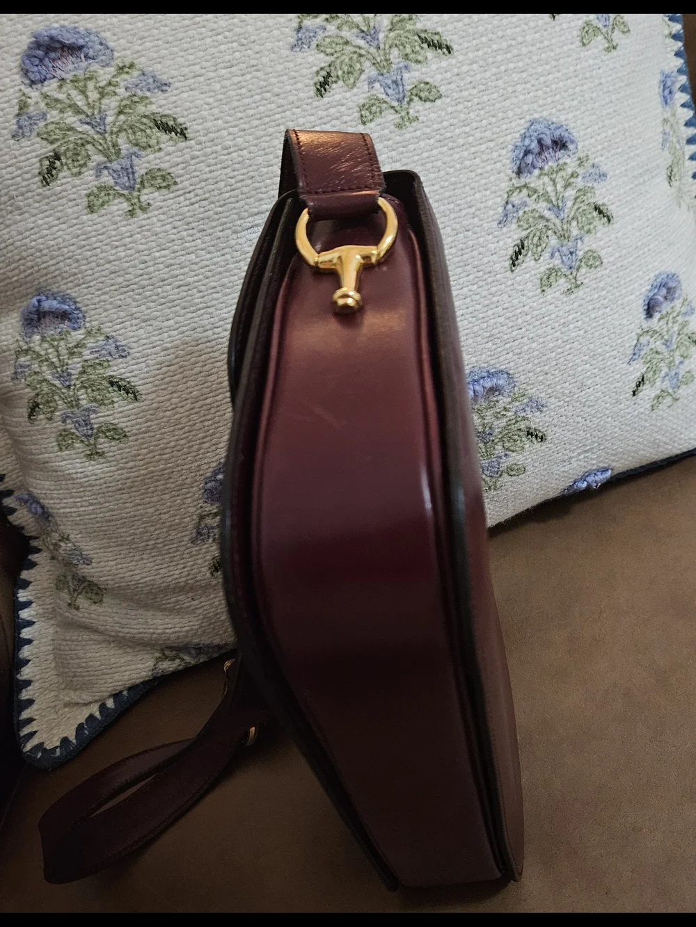 Celine Triomphe Lock Front Flap Shoulder Bag in Burgundy Leather